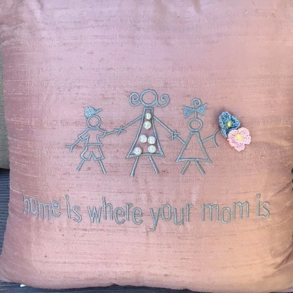 Small Silk Pillow Pink Home Is Where Your Mom Is Sweet Gift